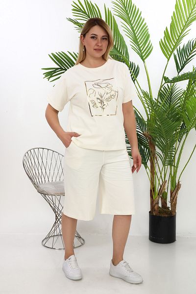 zitex Ecru Foil Printed Shorts Set
