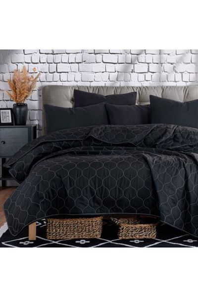 Eponj Home Quilted duvet set 200x220cm + 2 pillowcases, Solid Black