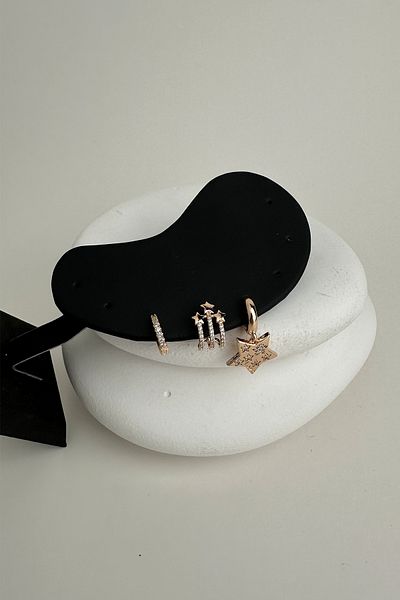 Modex Gold Color Star Figured Triple Earrings Set