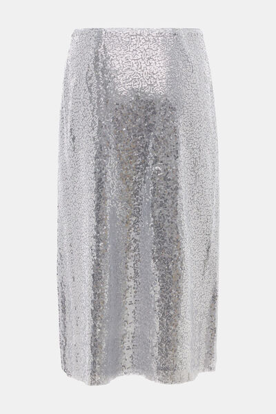 W Collection GÜMÜŞ MİDİ PAYETLİ FERMUARLI ETEK