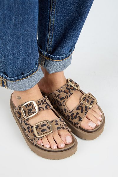 Manijero İrene Platform Δερμάτινες Γυναικείες Παντόφλες Leopard