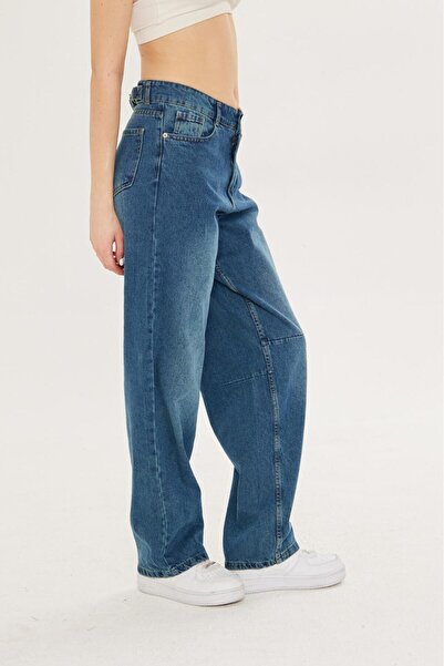 Shield Life Pantaloni de blugi pentru femei Tibetan Baggy cu cataramă Pantaloni cu talie super înaltă (detaliu cu cataramă cheie a eleganței)