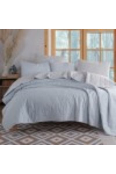 Eponj Home Set cuvertura matlasata reversibila 200x220cm + 2 fete perna, Solid Gri/Bleu
