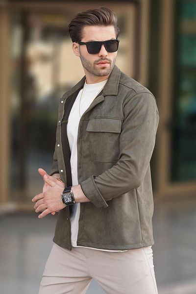 Madmext 6748 Μοντέλο Χακί Πουκάμισο - Λεπτομέρεια τσέπης