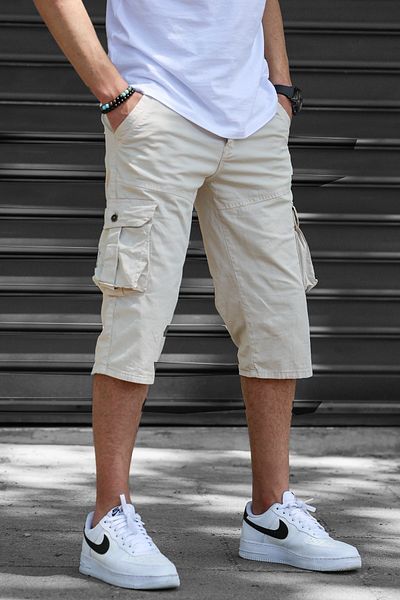 Madmext Ανδρικό σορτς Capri Pocket σε μπεζ Gabardine Cargo 5754