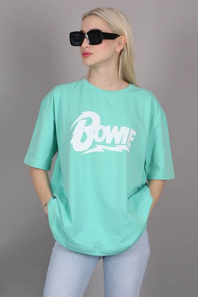 Madmext Mintgrün bedrucktes Over-Fit-T-Shirt Mg1514