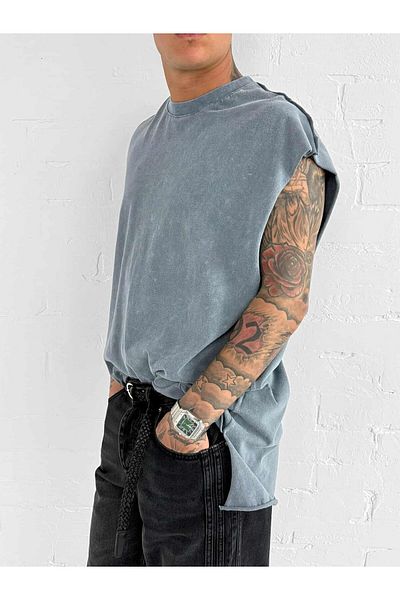 ablukaonline Ανδρικό αμάνικο μπλουζάκι Oversize Washed Smoked