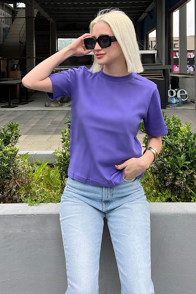Madmext Lila Rundhals Basic Damen T-Shirt MG2075