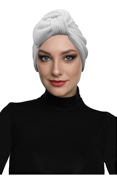 fidan bone Knitwear Fan Cream Lined Ready-Made Turban Hijab Bonnet