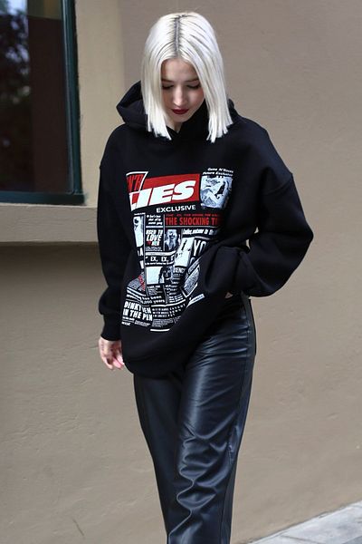 Madmext Black Printed Oversize Hooded Women's Sweatshirt Mg1581