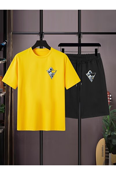 MODAVİBE Unisex Printed Shorts T-Shirt Set Standard Fit, Cotton-Polyester Fab...