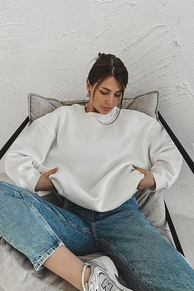 Madmext Ecru Crew Neck Basic mikina Mg1559