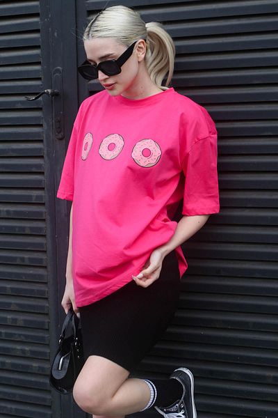 Madmext Tricou pentru damă cu gât rotund cu imprimeu roz Mg1682