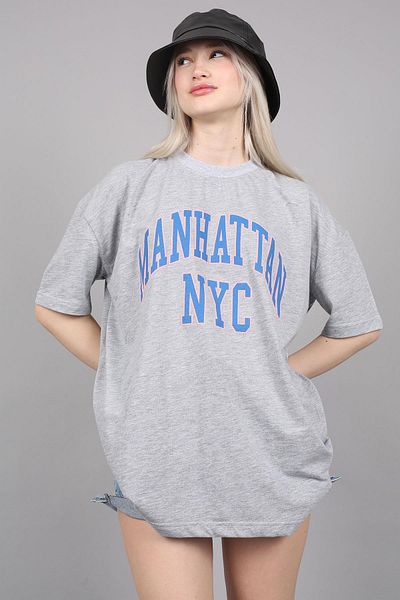 Madmext Grau bedrucktes Oversize-T-Shirt für Damen Mg1231