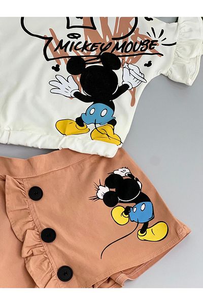 mislina kids Linouse Girl's 3-Piece Summer Combination 3-6 Years |   Character Printed T-Shirt + Shorts + Bag
