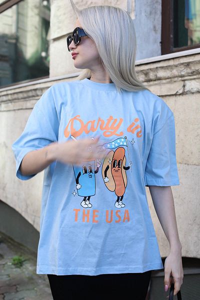 Madmext Tricou de damă cu gât crew cu imprimeu albastru gheață Mg1777