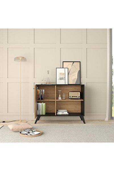 Bimossa H1130 Lisa Konsol Siyah Sepet 100 Cm Kahve Köşesi Salon Mobilyası Raflı Modern Depolama Ünitesi