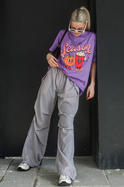 Madmext Lilac Printed Crew Neck Women's T-Shirt Mg1776