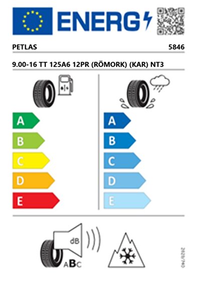 Petlas 9.00-16 TT 125A6 12PR (RÖMORK) (KAR) NT3 Römork Lastiği (Üretim Tarihi:2025)