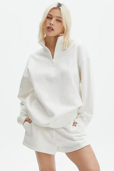Madmext Detailní oversize mikina Ecru Zipper MG1933
