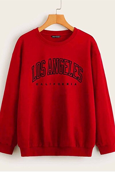 Madmext Mad Girls Red Printed Oversize Women's Sweatshirt Mg780