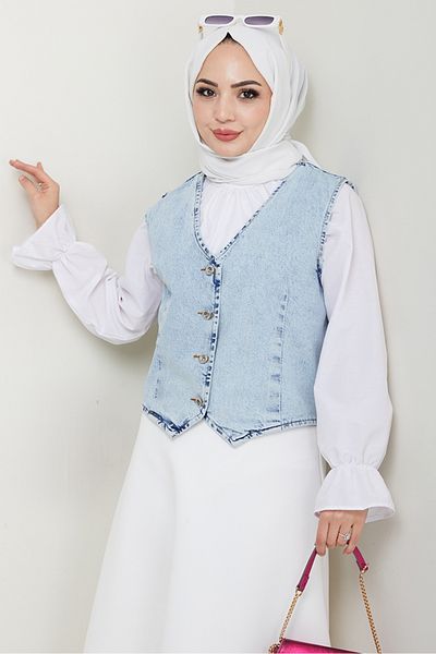Bestenur Asyel Denim Vest 1430 - Ice Blue