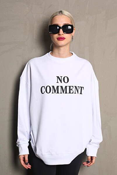 Madmext Bílá oversize dámská mikina Crew Neck Printed MG1902