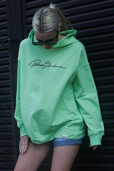 Madmext Light Green Embroidered Hooded Women's Sweatshirt Mg1691
