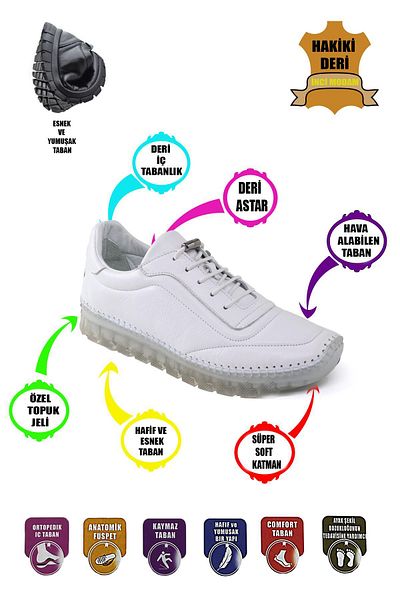 Pabuçland Gel Sole Genuine Leather Full Orthopedic Casual Shoes