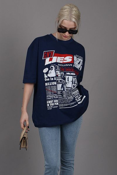 Madmext Tricou pentru damă cu imprimeu pe spate albastru bleumarin Mg1506