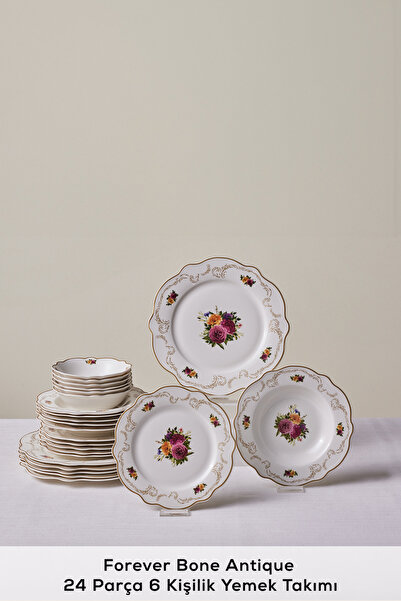 Karaca Forever Bone Antique 24 Parça 6 Kişilik Yemek Takımı