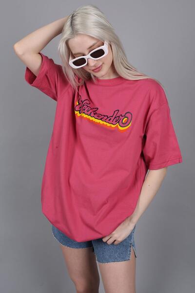 Madmext Tricou de damă supradimensionat cu imprimeu roz, cu gât rotund