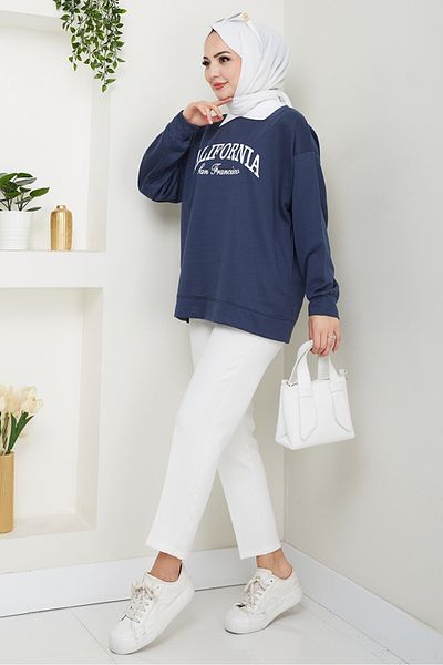 Bestenur California Printed Sweat 1426 - Navy Blue