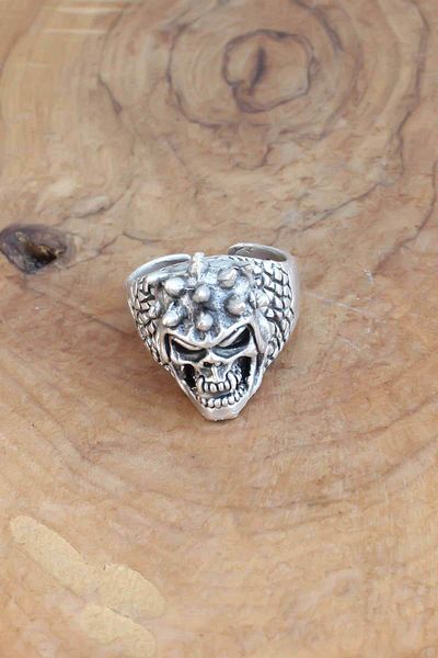 Clariss Silver Color Men's Ring with Helmeted Skull Figure