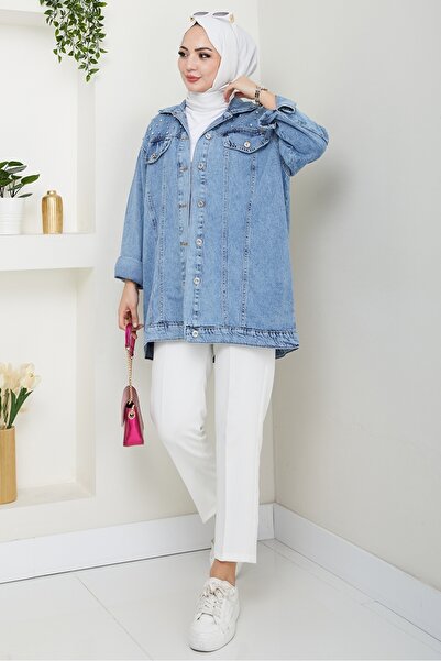 Bestenur Elyez Stone Denim Jacket 1456 - Γαλάζιο