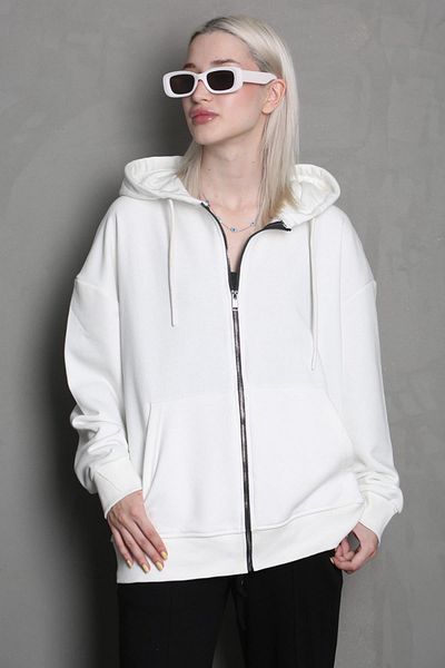 Madmext Ecru Hooded Basic Sweatshirt MG1900