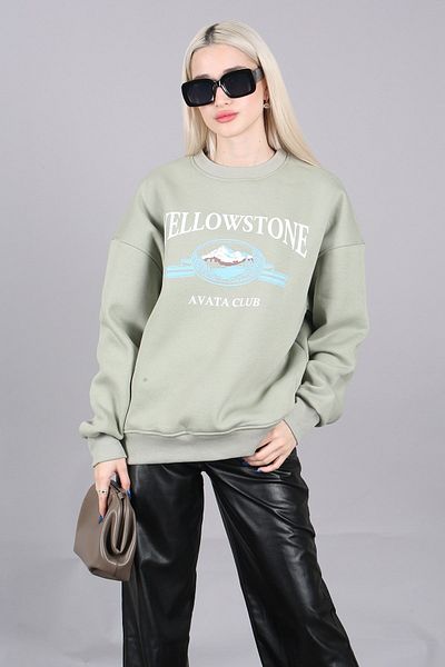 Madmext Mint Green Crew Neck Printed Sweatshirt Mg1571