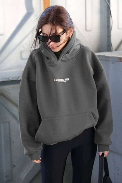 Madmext Mad Girls gefärbtes graues bedrucktes Oversize-Sweatshirt Mg1287
