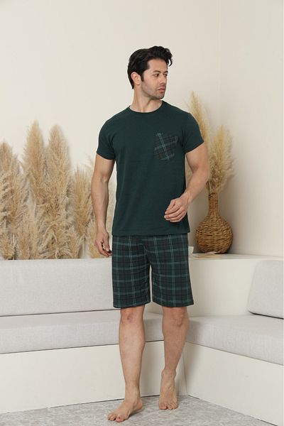 Sude HOMEWEAR طقم بيجامة رجالي بأكمام قصيرة وجيب منقوش (صيفي).