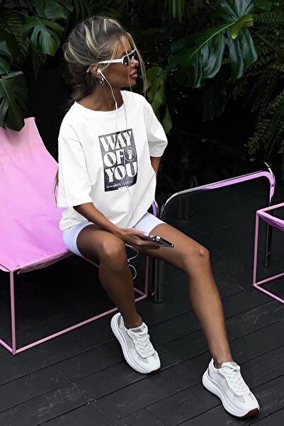 Madmext Μπλουζάκι με λευκό εμπριμέ Crew Neck Overfit MG1999