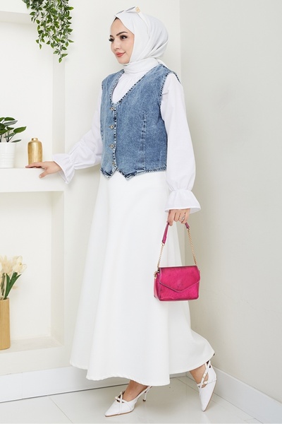 Bestenur Asyel Denim Vest 1430 - Light Blue