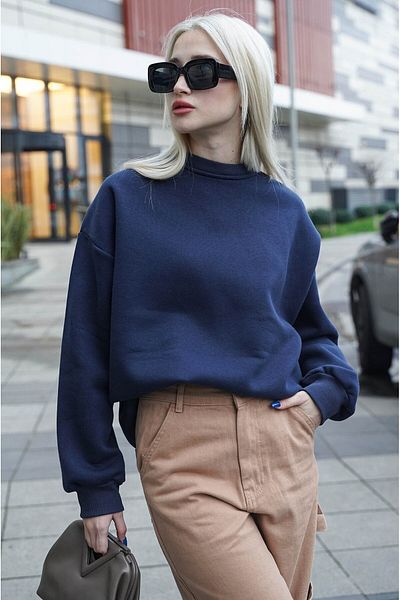 Madmext Námořnická modrá mikina Crew Neck Basic Mg1559