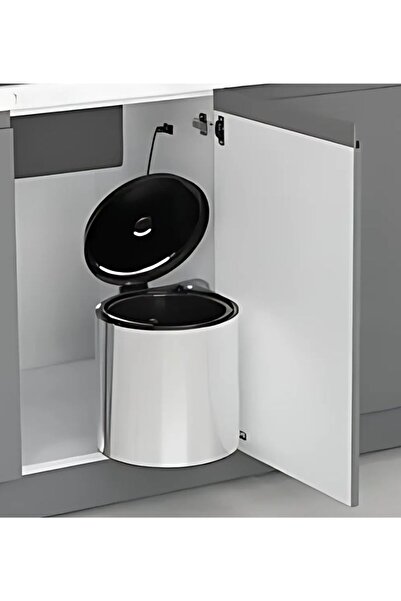 almital mobilya aksesuarları furniture accessories Cassone Inside-Cabinet Chrome Metal Luxury Round Trash Bin 11 Lt, with Automatic Opening Lid