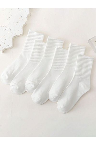 ENFAEL 6 Pairs of Women's White College Socks