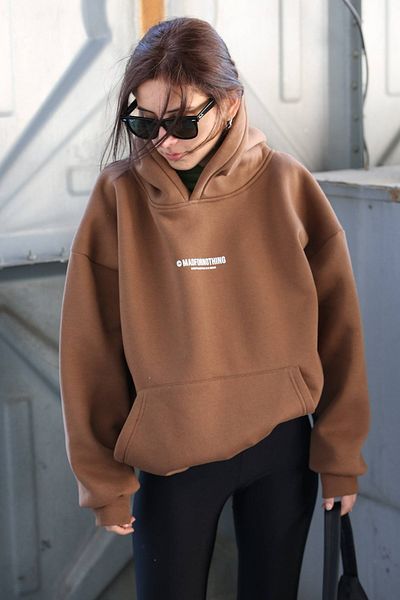Madmext Φούτερ Mad Girls Brown με στάμπα Oversize Mg1287