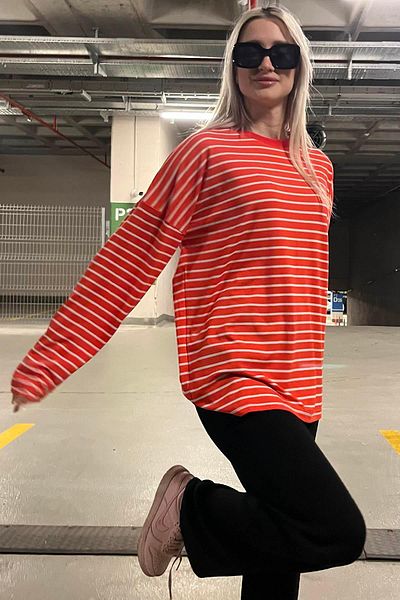 Madmext Rot gestreiftes Sweatshirt Mg980