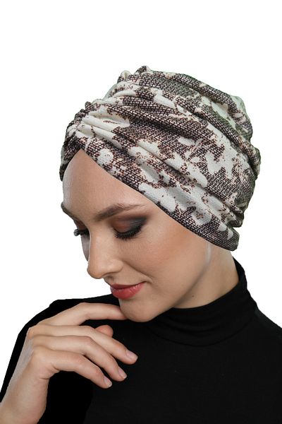 fidan bone Patterned Draped Dusty Rose Double Sided Ready-Made Turban Hijab Bonnet