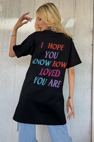 Madmext Schwarzes bedrucktes Oversize-Damen-T-Shirt mit Rundhalsausschnitt