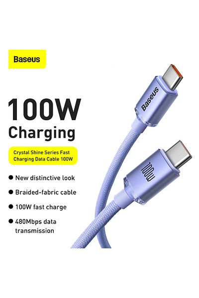 Baseus Crystal Shine Series Fast Charging Data Cable Type-C to Type-C 100W 1.2m - Purple
