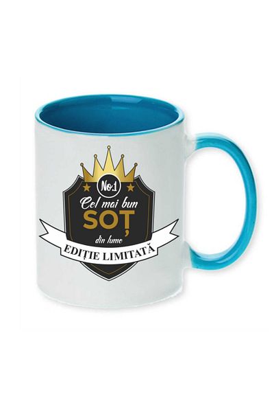 OEM Cană personalizată cu mâner albastru „cel mai bun soț”, Inovatix®. 330ml